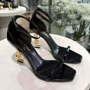Saint Laurent Black Patent Leather YSL Logo Heels
